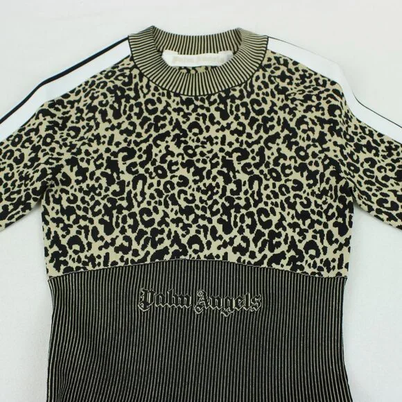Palm Angels Long Sleeve Leopard Print Knitted Dress - FCM71